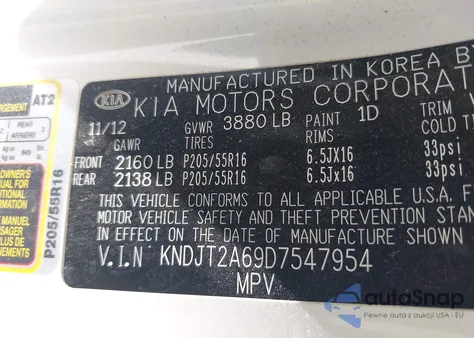 2013 Kia Soul + from USA, damaged, VIN KNDJT2A69D7547954